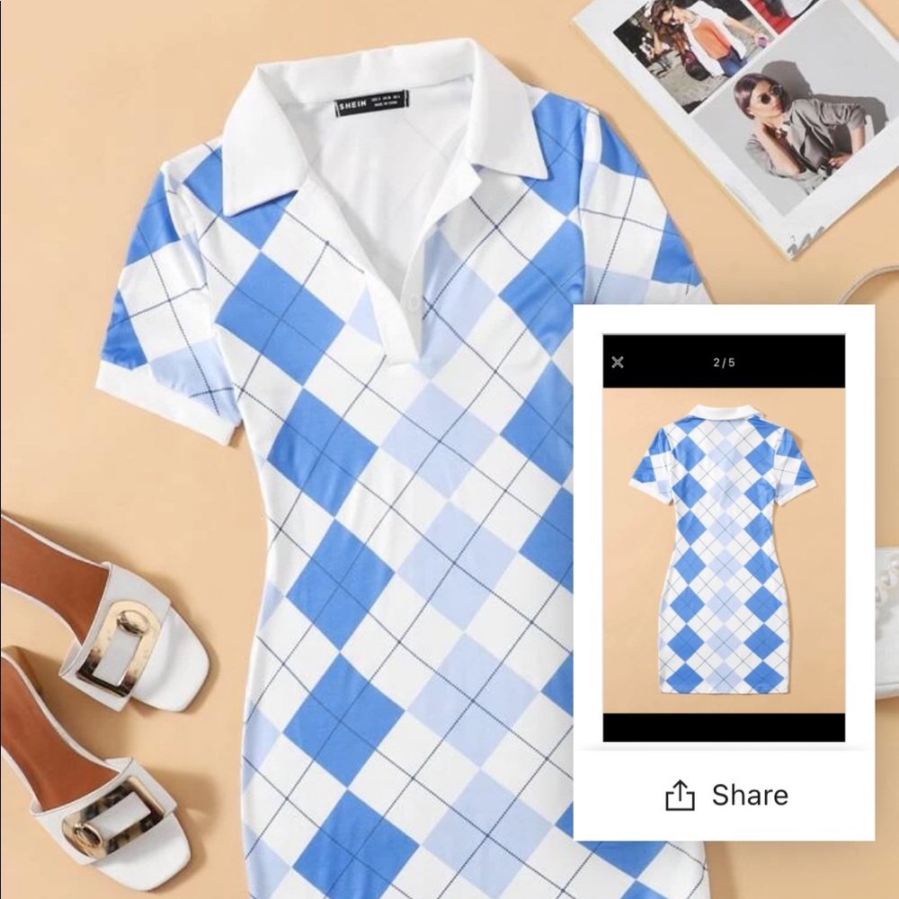 Blue and white spandex dress